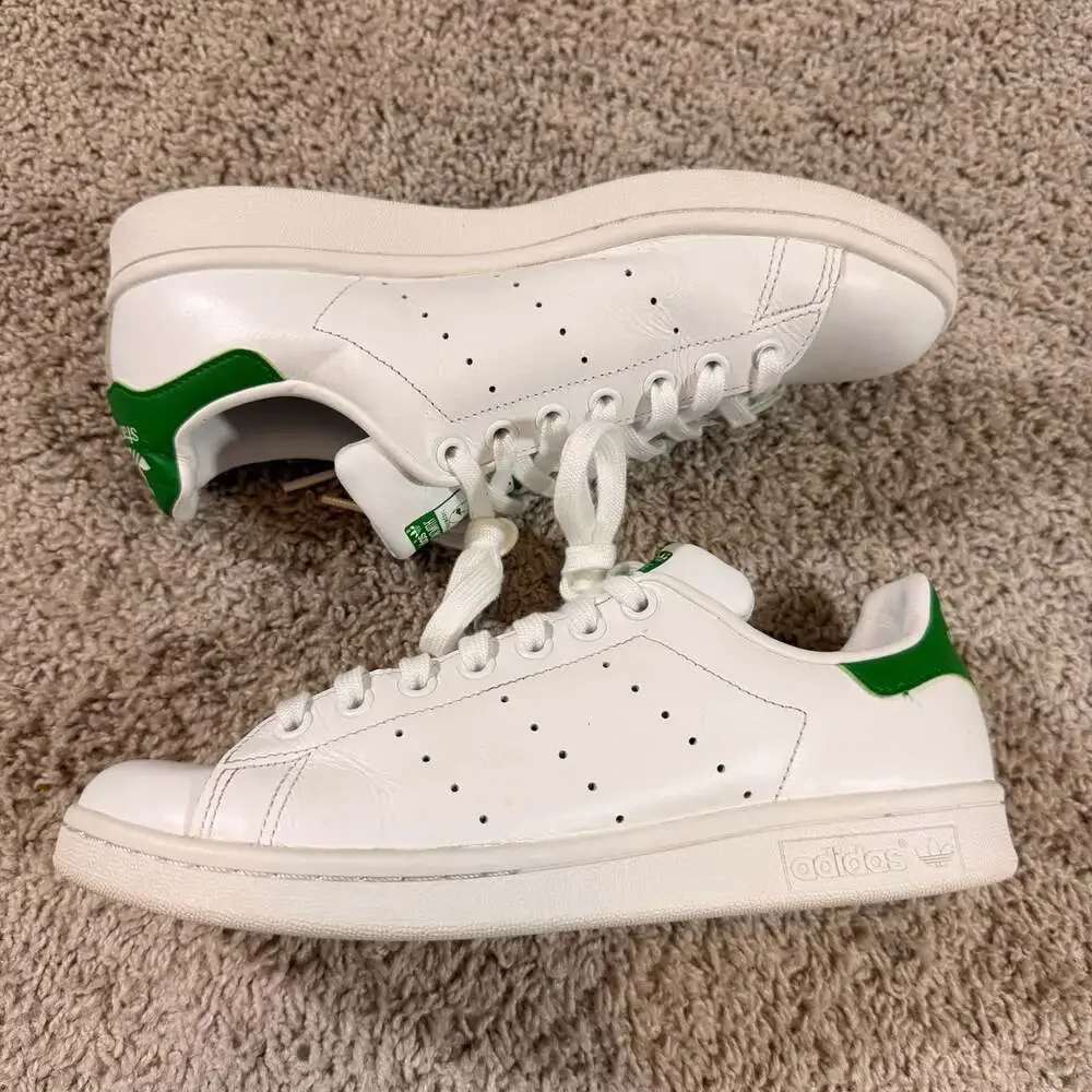 Adidas Stan Smith White Green Leather Sneakers Mens 8.5 Womens 10 EUC